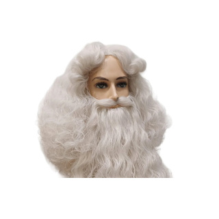 Santa Claus Deluxe Long Curly Wig in Natural Grayish White Color