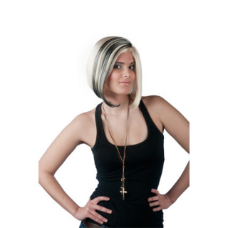 Βαλέρια Πλατινέ Ξανθιά Περούκα με Μαύρες Ανταύγειες