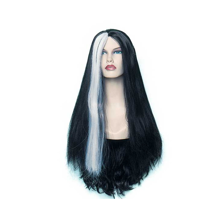 Witch Long Black Wig White Streak 80cm | Halloween & Carnival | Alegro Athens