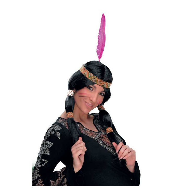 Native American Indian Woman Wig Braids Headband Feather | Carnival | Alegro Athens