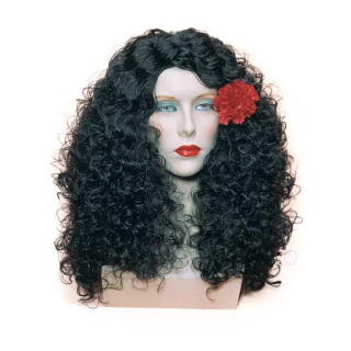 Gypsy Woman Long Curly Black Wig with Rose | Carnival & Cabaret | Alegro Athens