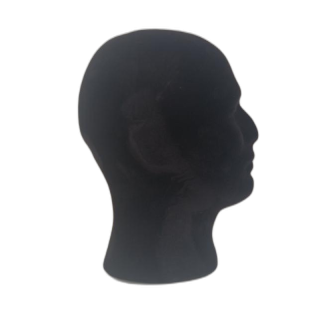 Black styrofoam male short mannequin head with velvety finish