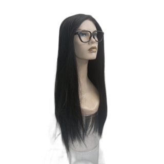 Nana Long Straight Black Women's Wig and Glasses Set
