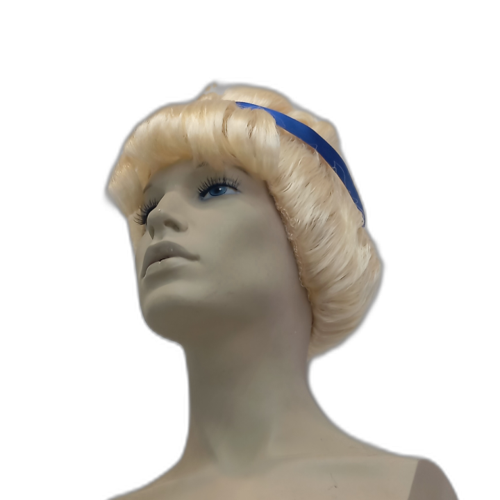 Cinderella Tall Blonde Curly Wig in Regal Updo with Blue Ribbon