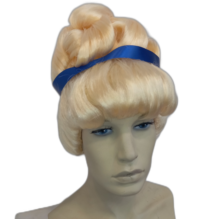 Cinderella Tall Blonde Curly Wig in Regal Updo with Blue Ribbon