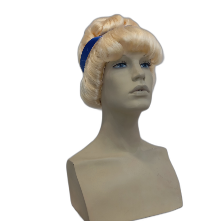 Cinderella Tall Blonde Curly Wig in Regal Updo with Blue Ribbon
