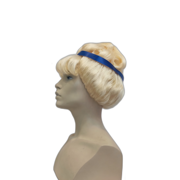 Cinderella Tall Blonde Curly Wig in Regal Updo with Blue Ribbon