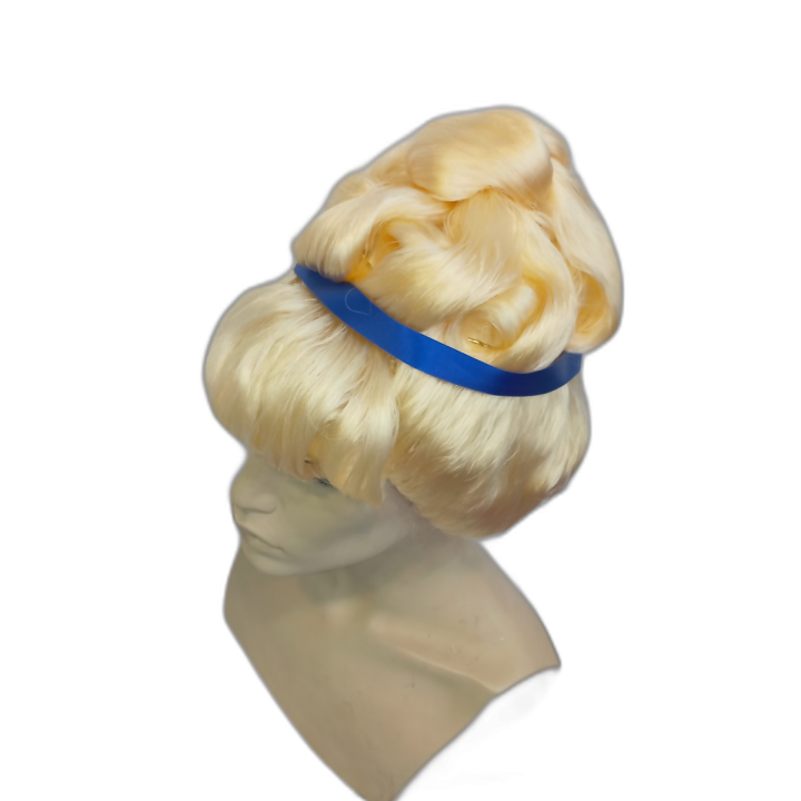 Cinderella Tall Blonde Curly Wig in Regal Updo with Blue Ribbon