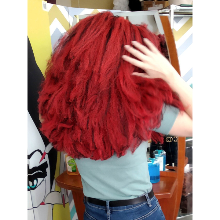Demon Textured Voluminous Red and Black Drag Wig with Bun Horns