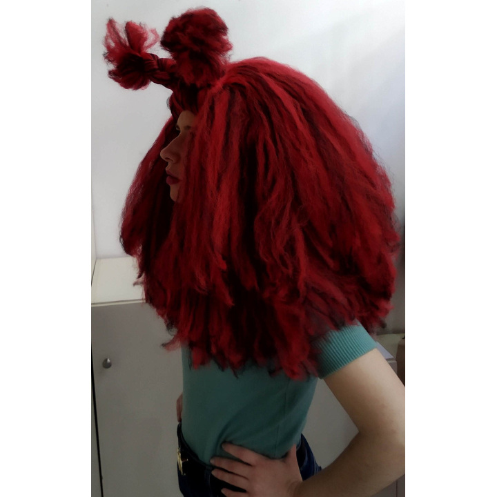 Demon Textured Voluminous Red and Black Drag Wig with Bun Horns