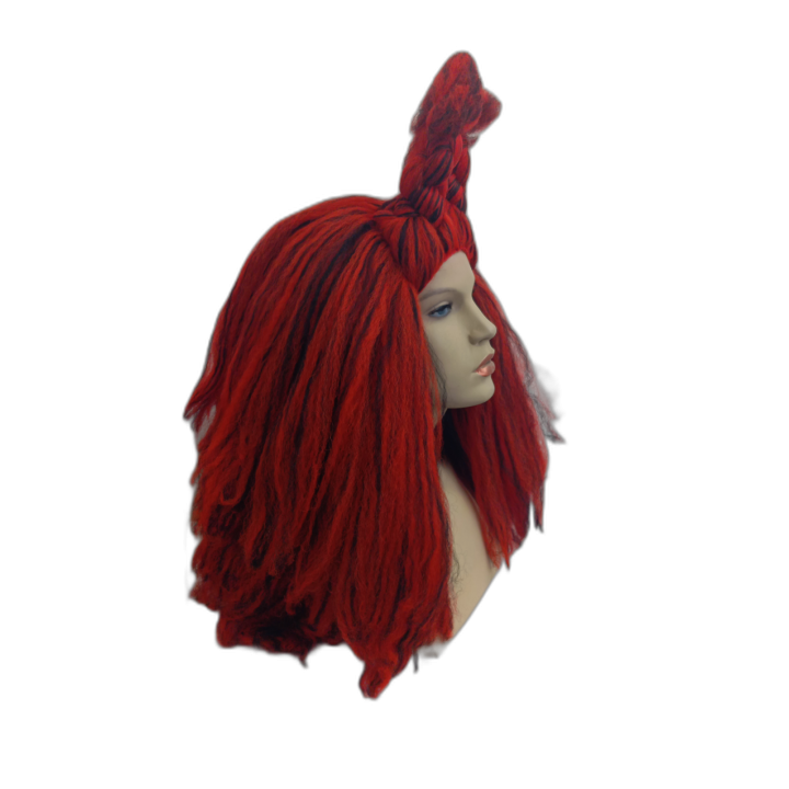 Demon Textured Voluminous Red and Black Drag Wig with Bun Horns
