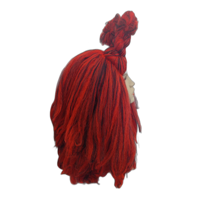 Demon Textured Voluminous Red and Black Drag Wig with Bun Horns