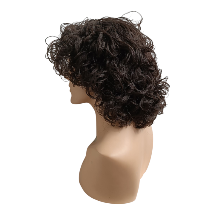 Curly Dark Brown Handmade Natural Look Wig
