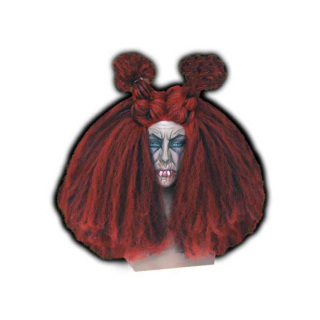 Demon Textured Voluminous Red and Black Drag Wig with Bun Horns