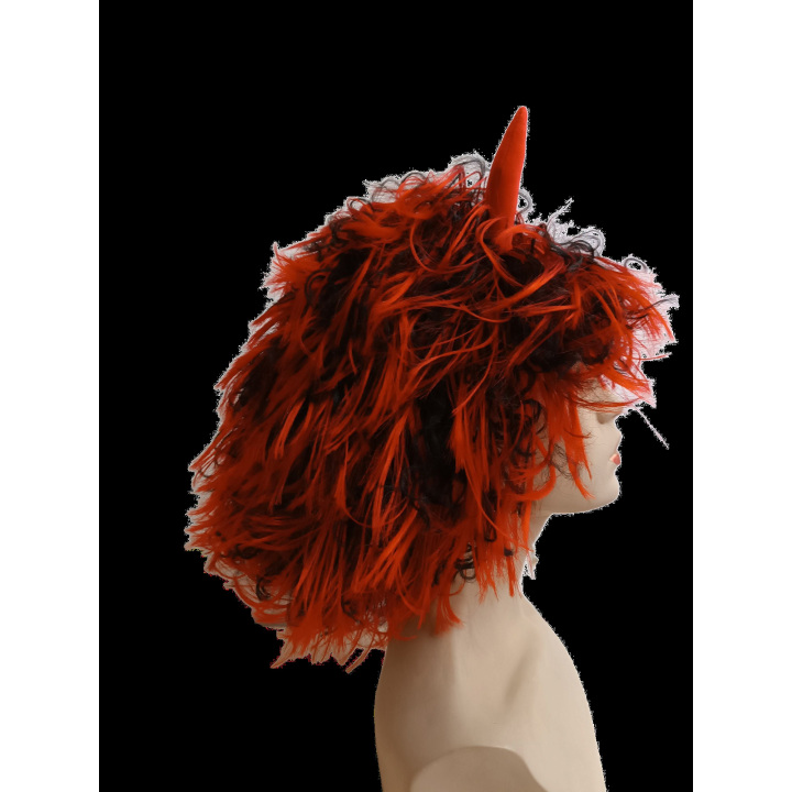Devil Woman Red Wig with Horns and Black Details
