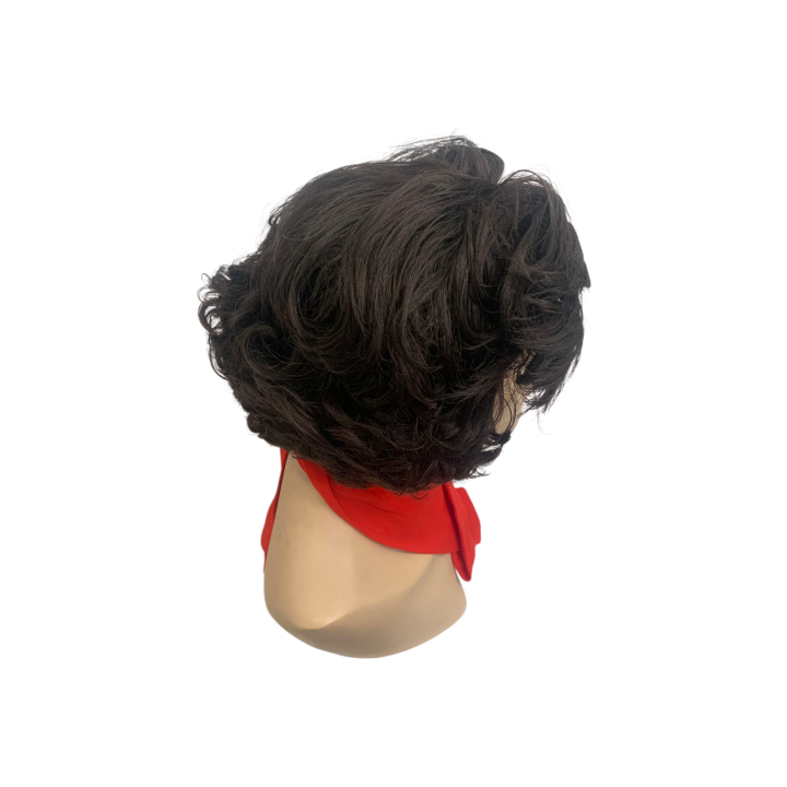 Χειροποίητη Σκούρα Καστανή Περούκα Cosplay με Λευκή Λεπτομέρεια