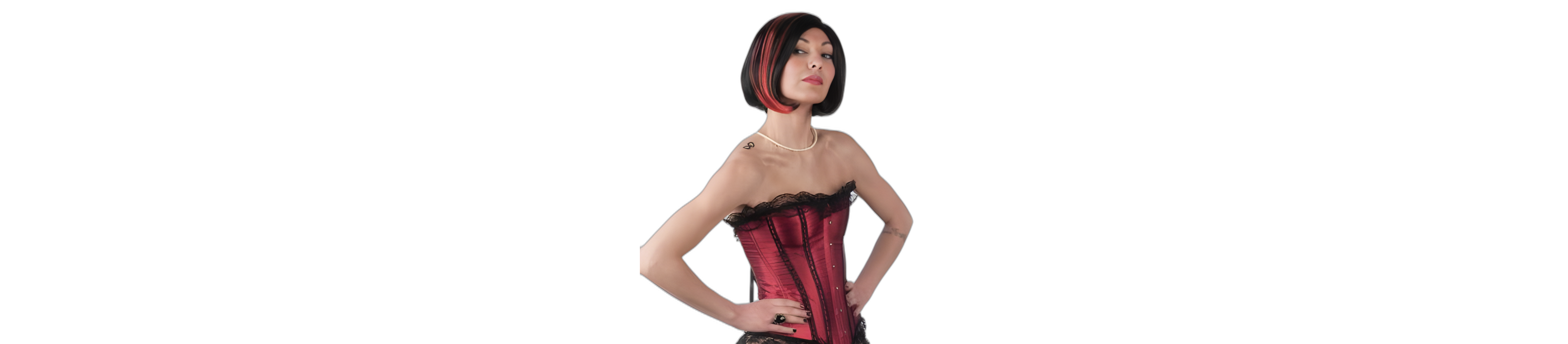 Valeria Short Black Wig with Red Highlights
